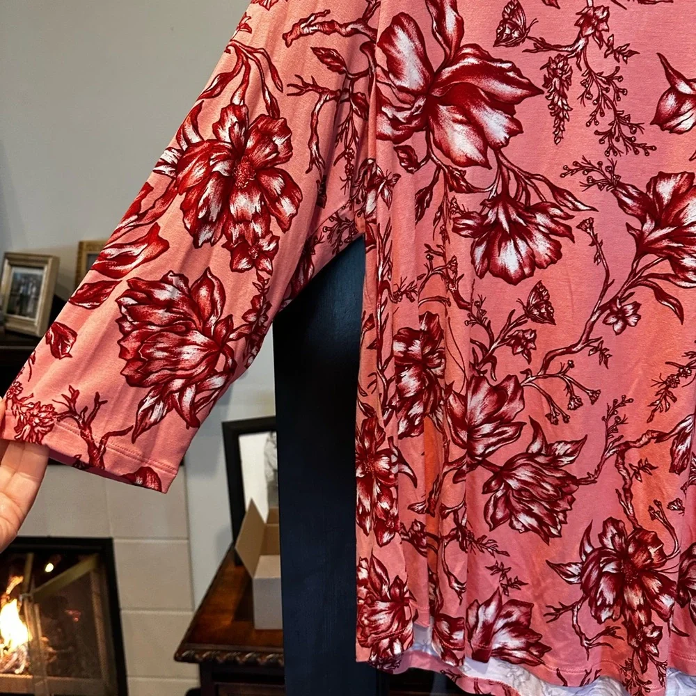 Floral Pink and Red Womens Top JM collection 2x NWT - Picture 2 of 6